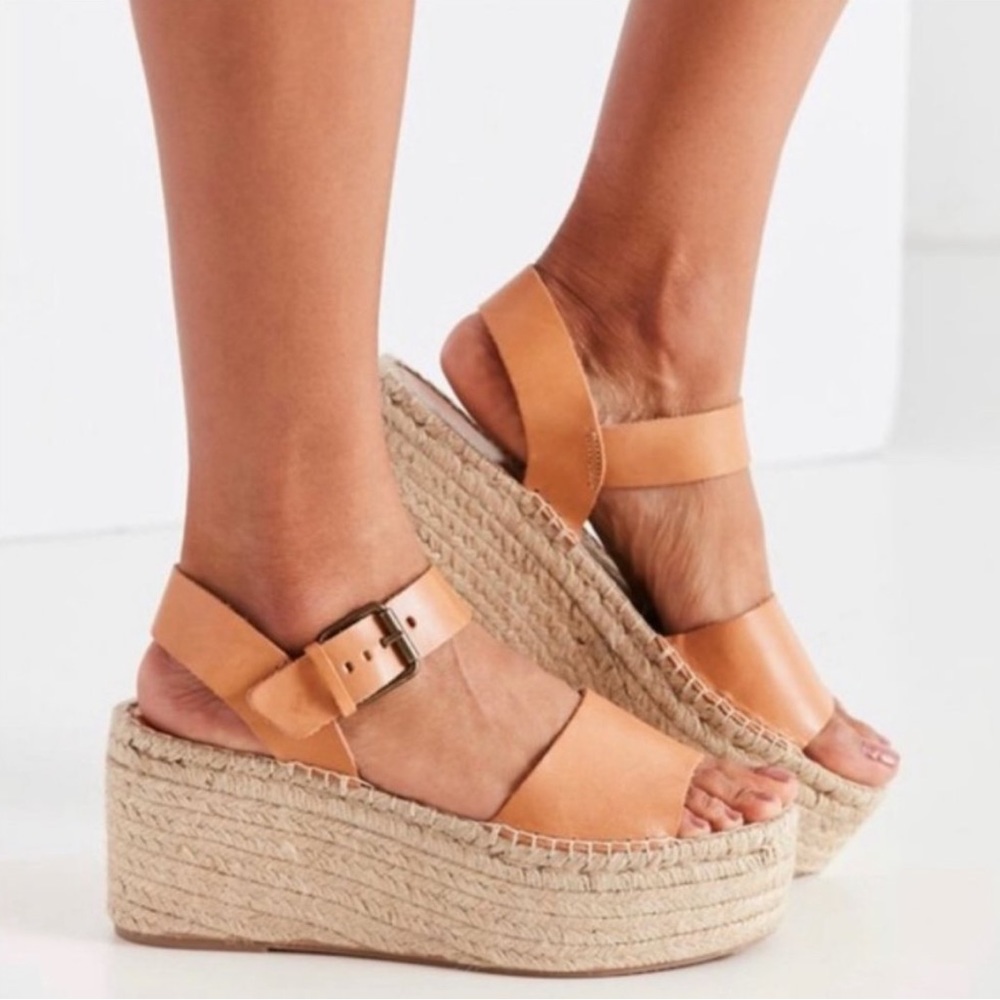 Soludos Anthropologie Minorca High Platform Espadrille Sandals Tan Size 11